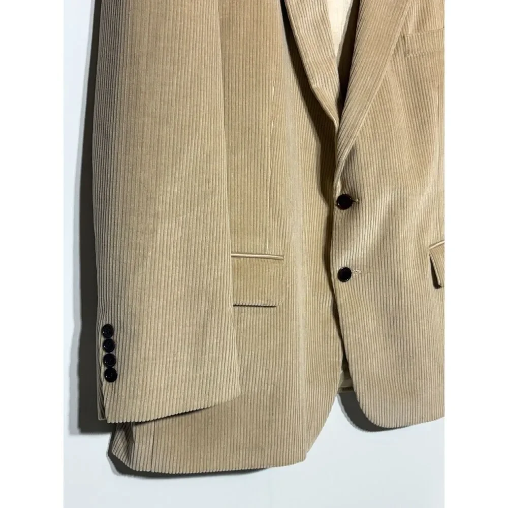 Nautica Corduroy Blazer Mens 48S Tan Camel Cotton Sport Coat Academic Vintage